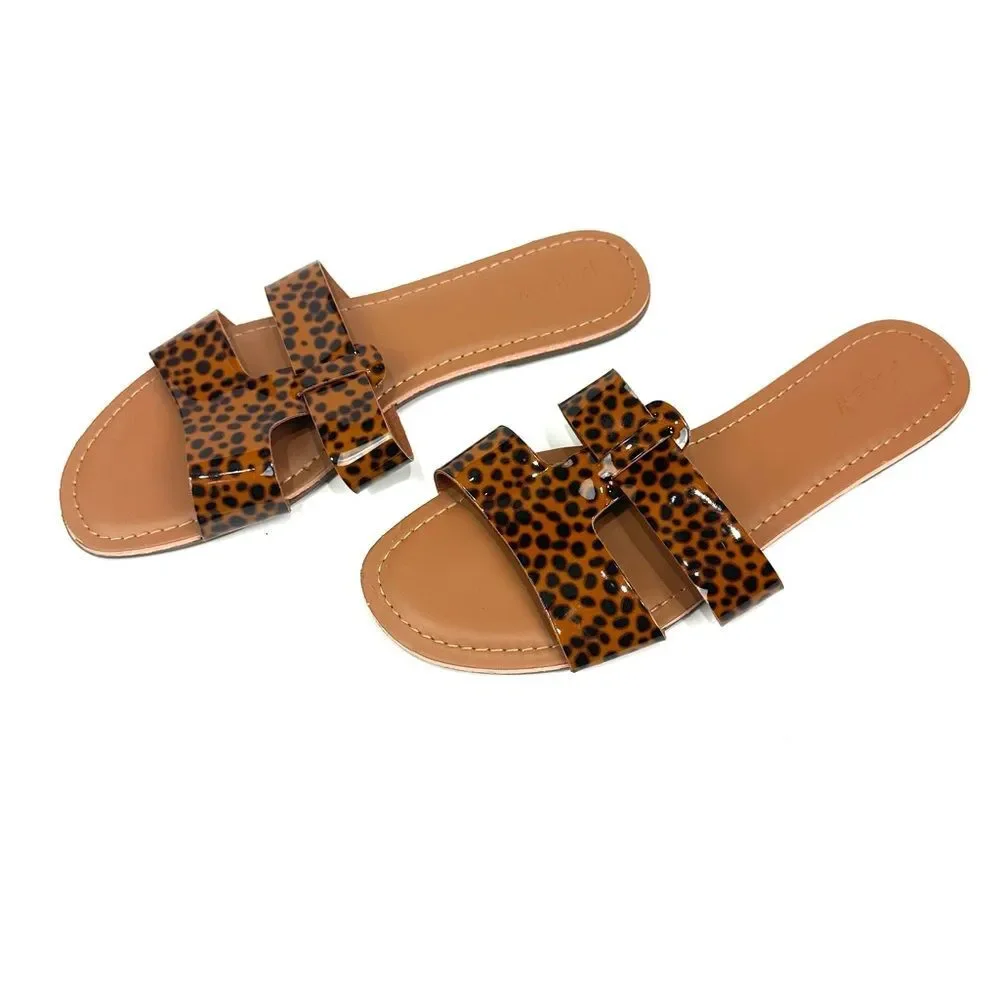 J. Crew Animal Leopard Print Flat Sandals Sz 10